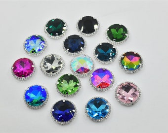Strass 27mm ROUND  Crystal AB Sew On Rivoli Rhinestones Large  Stone with Silver Claw Setting 10pcs
