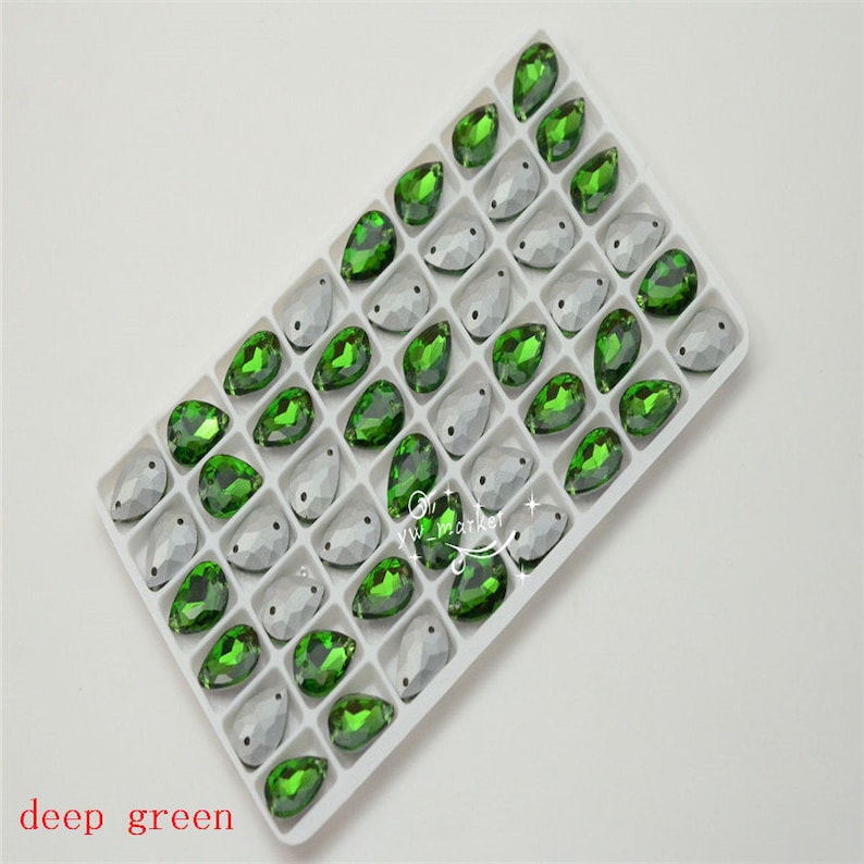 10x14mm 2 Holes Color Glass TearDrop Sew on Stones Crystal Rhinestone Costumes DIY 48pcs