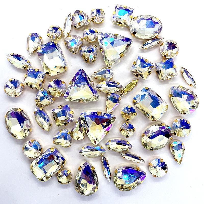 50pcs  Glitter Mixed Shape mixed size Sew on Glass Rhinestone with Claw Crystal  Diy Wedding Decoration Accessories