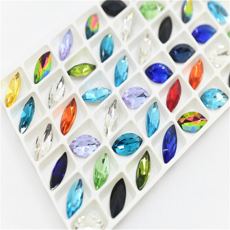 7x15mm Mix Color Navette crystal Glass Pintback Rhinestone Faceted Jewelry Stones 48pcs