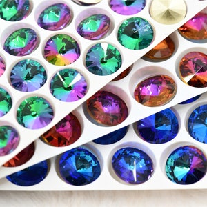 Rivoli Beads Craft purple green violet colorGlass Crystal Pointback jewels home Decoration 14mm 12mm