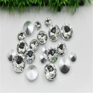 10mm 12mm 14mm 16mm 18mm Rivoli CLEAR  Glass Crystal Rhinestone Pointedback Strass Round Stones Jewelry Making