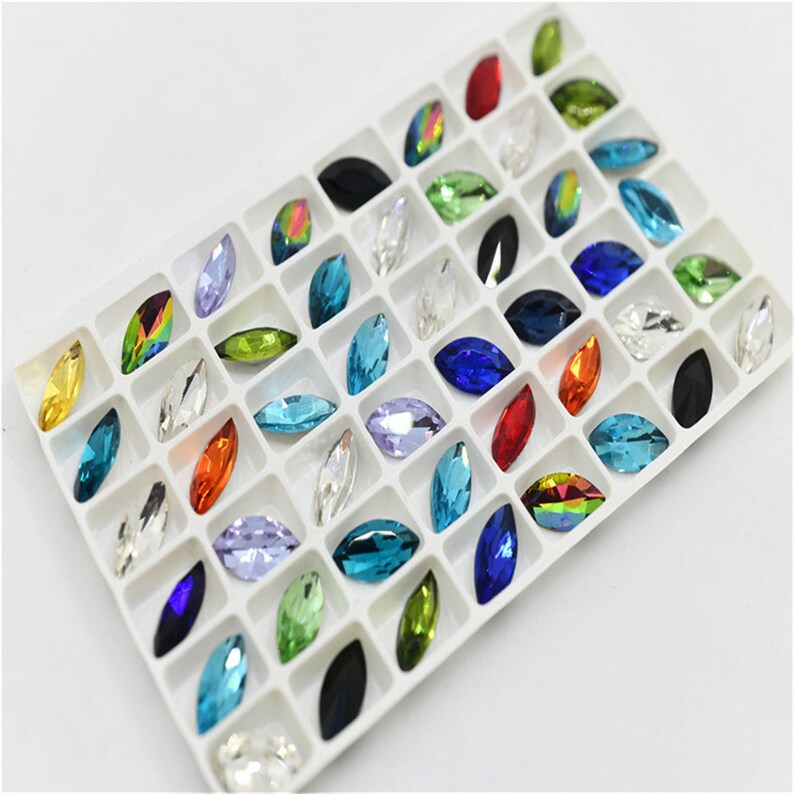 7x15mm Mix Color Navette crystal Glass Pintback Rhinestone Faceted Jewelry Stones 48pcs