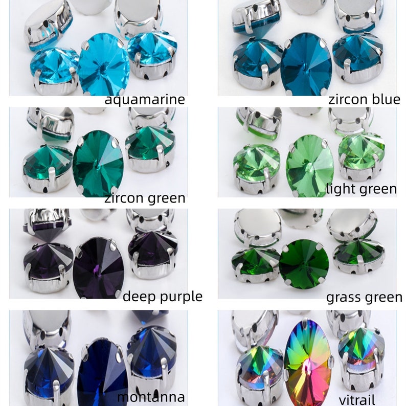 Rivoli Round Shape Silver Claw Settings Colors Glass Crystal Sew ...