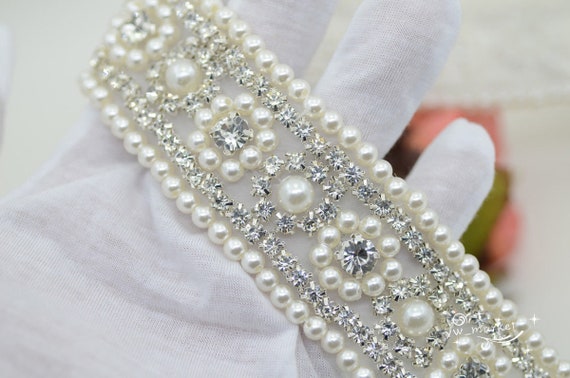 3/6row Crystal Rhinestone Beaded Pearls Trim Applique Iron on Bridal Sew on  1yard DIY Clothes Dress Crafts -  UK