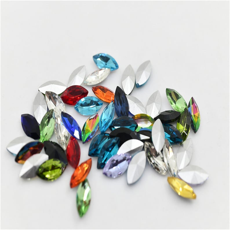 7x15mm Mix Color Navette crystal Glass Pintback Rhinestone Faceted Jewelry Stones 48pcs