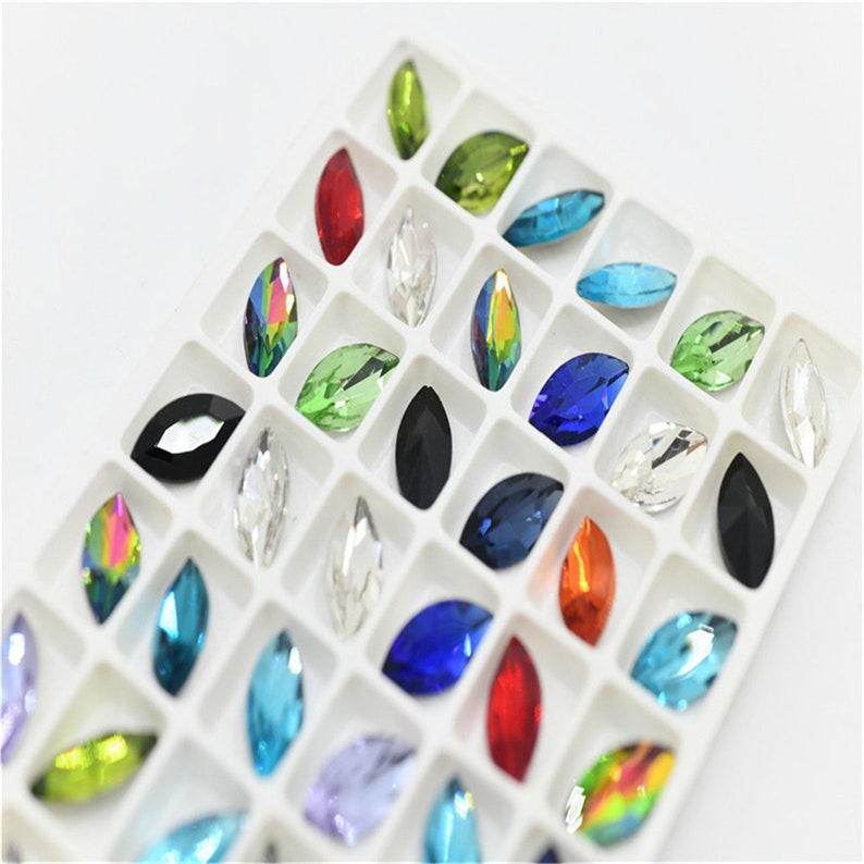 7x15mm Mix Color Navette crystal Glass Pintback Rhinestone Faceted Jewelry Stones 48pcs