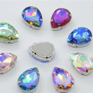 13x18mm 20x30mm Teardrop crystal Rhinestones Glass pear silver buttons Jewelry making dress sew on