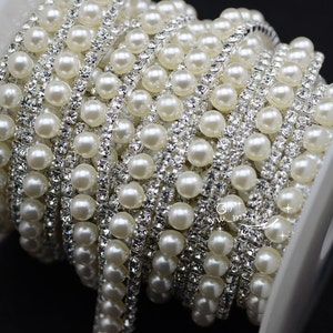 1 yard costume pearl strass chain rhinestone applique trims silver  gold base For  Clothes Dress  sew on