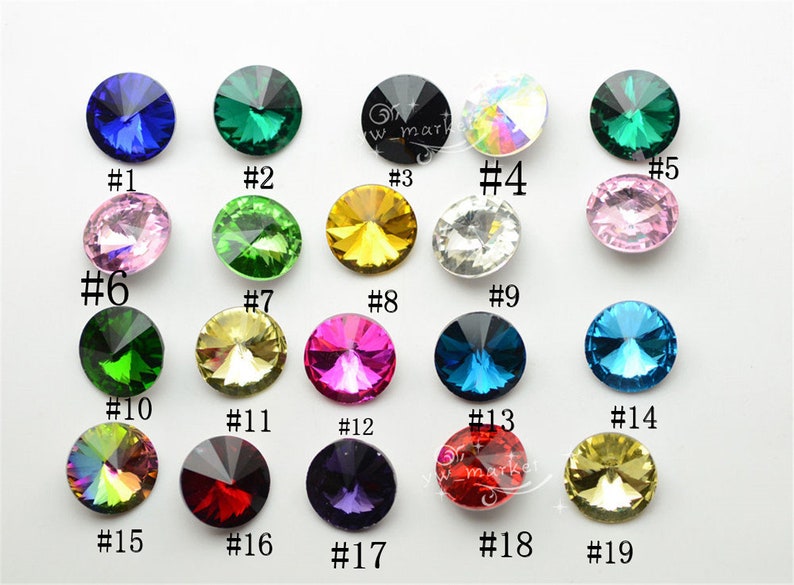 12mm 14mm 16mm 18mm Rivoli Crystal Round Glass Rhinestone Fancy Stones ...