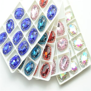 10 pcs 13mm x 18mm Oval Crystal colors Stones Rhinestone Button Costume Dress Applique sewing accessories for party&wedding dress