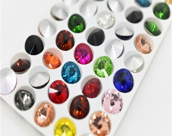 12mm mixed color Rivoli Pointedback Crystals Glass Rhinestone Strass Faceted Jewels  stones 45pcs