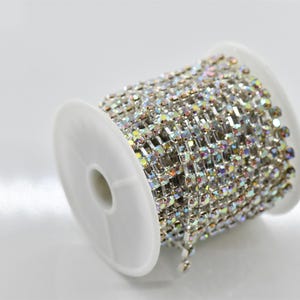 SS6/SS8/SS10/SS12/SS16 AB Crystal Rhinestone Chain Silver
