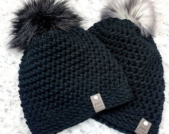 Azalea Beanie | Solid Color No-Brim Beanie with Faux Fur Pom | Crochet Beanie | Winter Hat | No Brim Hat | Crochet Faux Fur Pom Beanie