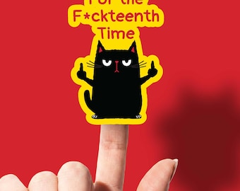 Funny Black Cat Fuckteenth Sticker for Laptop Kitty Vinyl Water Bottle Decor Snarky Gift WTF Pussycat Water Resistant Cell Phone Under 5