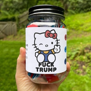 Lustiges Trump Affirmations-Glas – gefüllt mit Stressabbau-Zitaten – 60 Bad Ass Self-Care Positive Reminders – kleine Kitty
