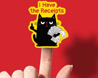 Funny Black Cat Receipts Sticker for Laptop Kitty Vinyl Water Bottle Decor Snarky Gift WTF Pussycat Water Resistant Cell Phone Case Under 5