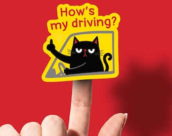Funny Black Cat Driving Sticker for Laptop Kitty Vinyl Water Bottle Decor Snarky Gift WTF Pussycat Water Resistant Cell Phone Case Under 5