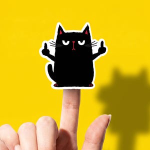 Funny Black Cat Sarcastic Sticker for Laptop Kitty Vinyl Water Bottle Decor Snarky Gift WTF Pussycat Water Resistant Cell Phone Case Under 5