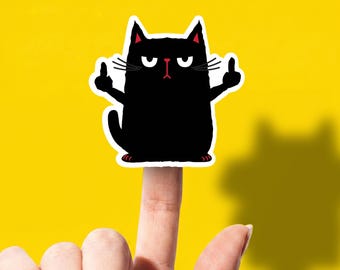 Funny Black Cat Sarcastic Sticker for Laptop Kitty Vinyl Water Bottle Decor Snarky Gift WTF Pussycat Water Resistant Cell Phone Case Under 5