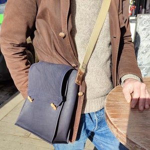 The Dispatch A4 Portrait Messenger Bag in Eco Leather with Adjustable Cotton Strap. Choose colours. Custom Orders taken. Handmade for you. image 1