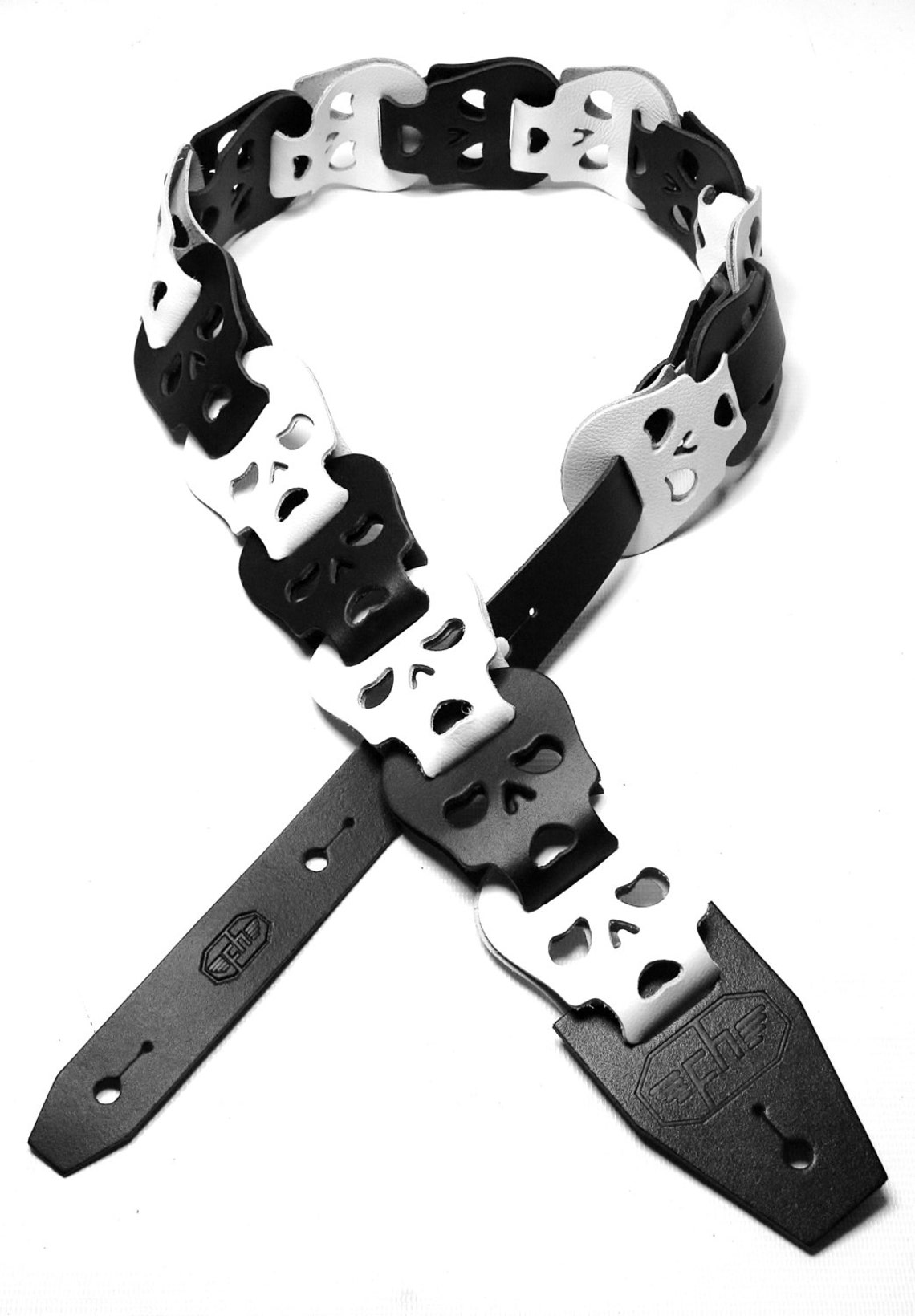 Leather Guitar Strap Skull Link Black and White. 13 Etsy
