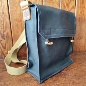 The Dispatch A4 Portrait Messenger Bag in Eco Leather with Adjustable Cotton Strap. Choose colours. Custom Orders taken. Handmade for you. image 10