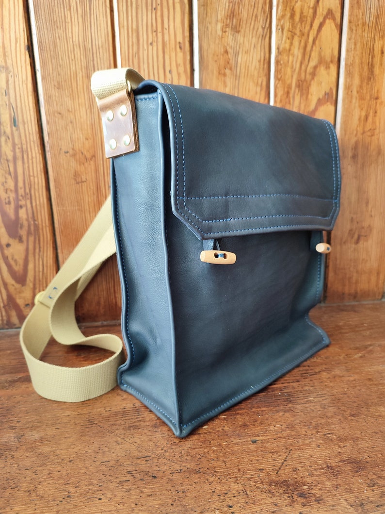 The Dispatch A4 Portrait Messenger Bag in Eco Leather with Adjustable Cotton Strap. Choose colours. Custom Orders taken. Handmade for you. image 10