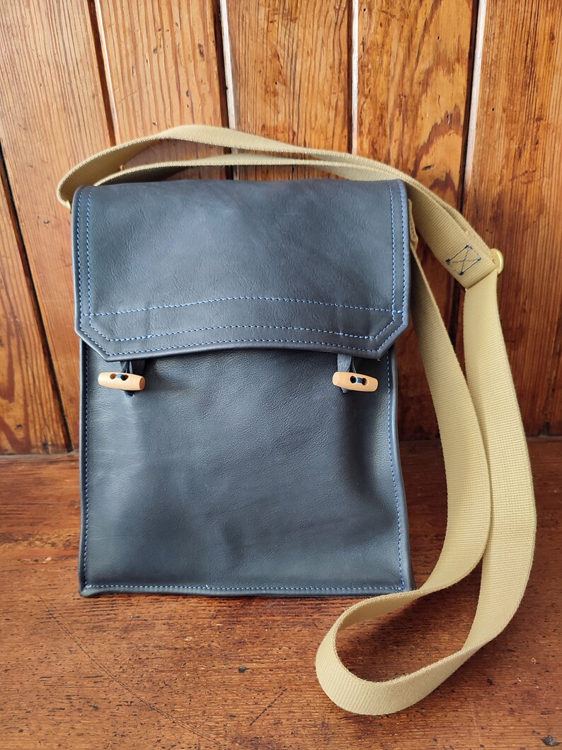 The Dispatch A4 Portrait Messenger Bag in Eco Leather with Adjustable Cotton Strap. Choose colours. Custom Orders taken. Handmade for you. image 9