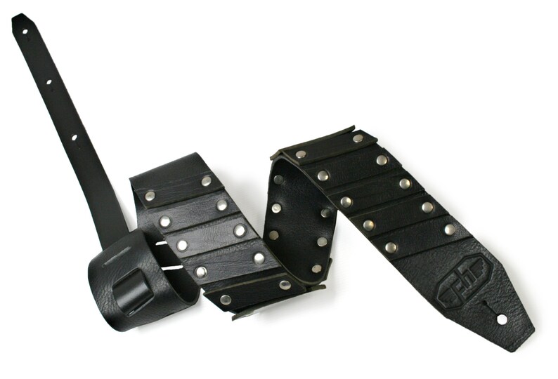 Leather Guitar Strap Black Helix With Silver Rivets. Plated Etsy