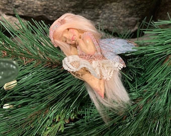 Peach The Tiny Sleeping Fairy, OOAK Fairy Sculpture, Fairy Lover Gift