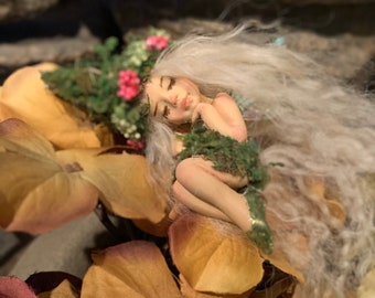 Teeny Tiny Forest Fairy, Meadow - Tiny Fairy, Fairy, Art Doll, Fairy Gift, OOAK Fairy, Fairy Sculpture, Gift for her