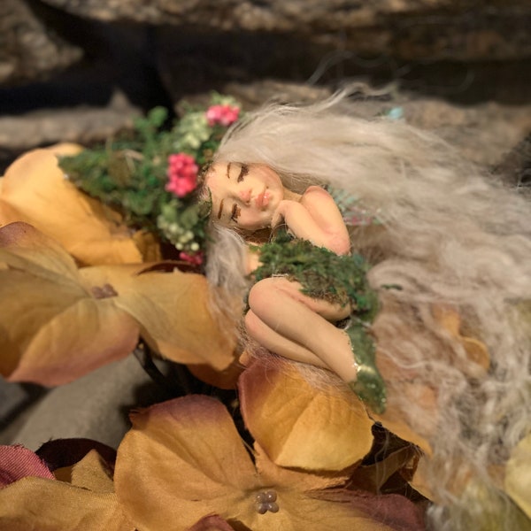 Teeny Tiny Forest Fairy, Meadow - Tiny Fairy, Fairy, Art Doll, Fairy Gift, OOAK Fairy, Fairy Sculpture, Gift for her