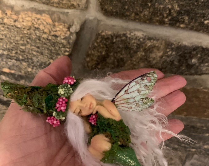 Featured listing image: Forest Fairy, Miniature Fairy Sculpture, Fairy Miniature, Fairy Doll, Pixie, OOAK Fairy, Custom Fairy, Sleeping Fairy, Clay Fairy