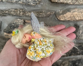 Spring Blossom Sleeping Fairy, Fairy Doll, Collectible Fairy, Art Doll , Tiny Fairy, Fairy Lover Gift