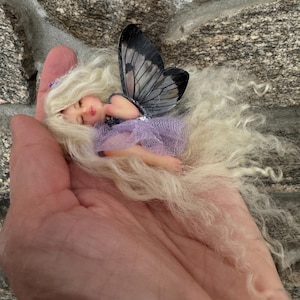 Tiny Sleeping Butterfly Kisses Fairy, Fairy Doll, Art Doll, Collectible Fairy, Fairy Lover Gift