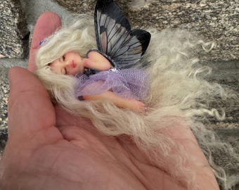 Tiny Sleeping Butterfly Kisses Fairy, Fairy Doll, Art Doll, Collectible Fairy, Fairy Lover Gift