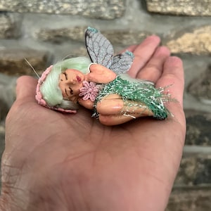 Mint, Tiny Sleeping Fairy, OOAK Collectible Art Doll, Life-Like Fairy, Fairy Lover Gift