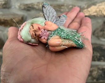 Mint, Tiny Sleeping Fairy, OOAK Collectible Art Doll, Life-Like Fairy, Fairy Lover Gift