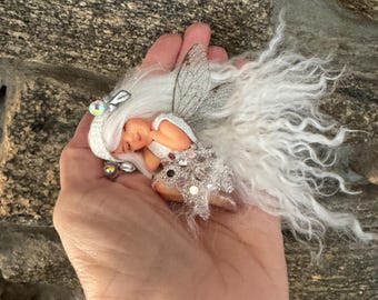 Winter Fairy, Tiny Sleeping Fairy, Collectible Fairy, Art Doll, Fairy Doll, Fairy Lover Gift, Gift for Her