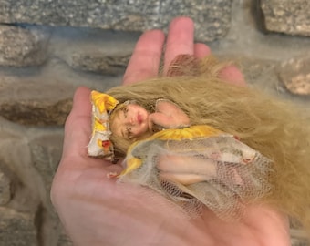 Tiny sleeping fairy, Sunflower, Art Doll, Lifelike Fairy, Fairy lover gift