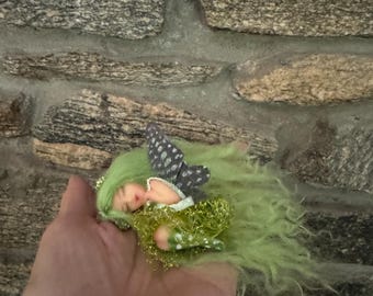 Grasshopper, Tiny Sleeping Fairy, Collectible Fairy, Fairy Lover Gift, Gift for Her