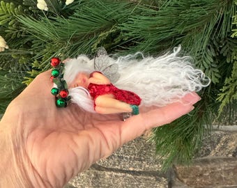 OOAK Tiny Sleeping Fairy, Christmas Fairy, Collectible Fairy, Art Doll, Fairy Gift, Gift for Her