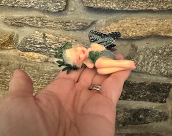 Fern, Tiny sleeping boy fairy, Collectible Fairy, Fairy Doll, Art Doll, Fairy Lover Gift