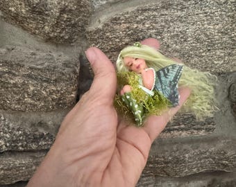 Grasshopper, Tiny Sleeping Fairy, Collectible Fairy, Fairy Lover Gift, Gift for Her