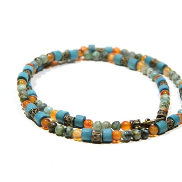 Boho Collier hommes Bois Turquoise africaine Cadeau pour elle Pierres naturelles Bijoux hommes