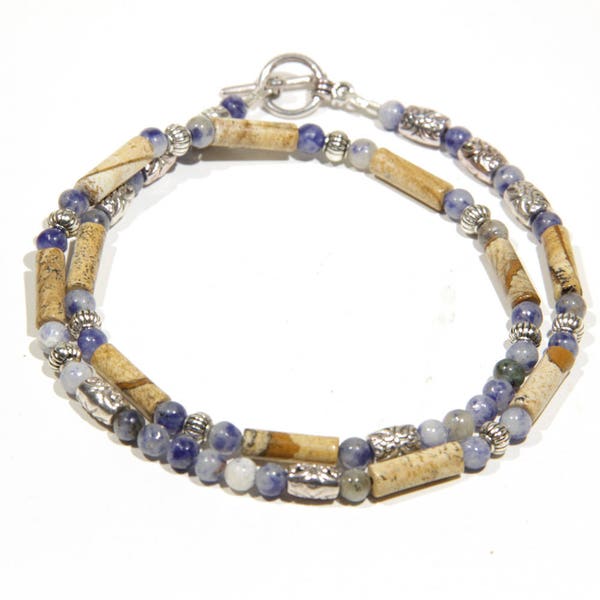Boho Halskette für Männer Geschenk für Freund Geschenk für Freundin Geschenk für ihn Bijou für Männer Halskette für Frauen blau Spot jaspis