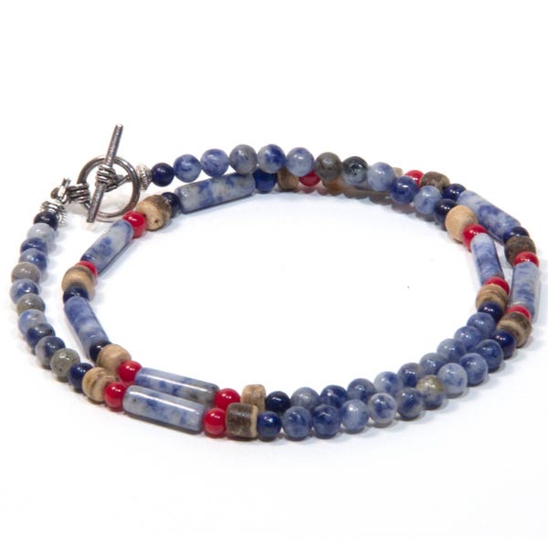 Collier hommes Cadeau copin Surfer Bleu-Rouge Boho Cadeau pour elle Pierre naturelles Bijoux hommes