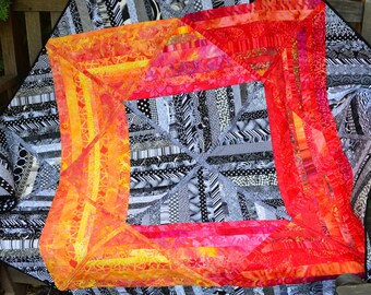 Quilted wall art. Volcano Lava wall quilt, one-of-a-kind