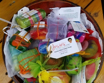 felted soaps, 4 bars, colorful, shea butter based with merino wool, scented